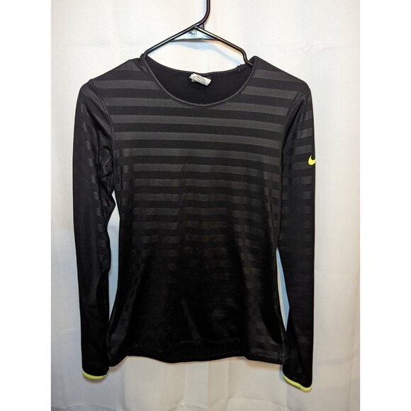 Nike Tops - Nike Pro Dri Fit Women’s Small Black Stripe Fleece Lined Pullover Sweatshirt